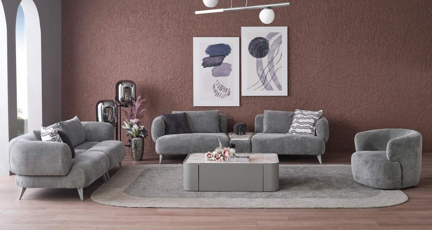 Couch Sofagarnitur 3+3+1 Sitz Grau Sofa Luxus Möbel Wohnzimmer Couchen