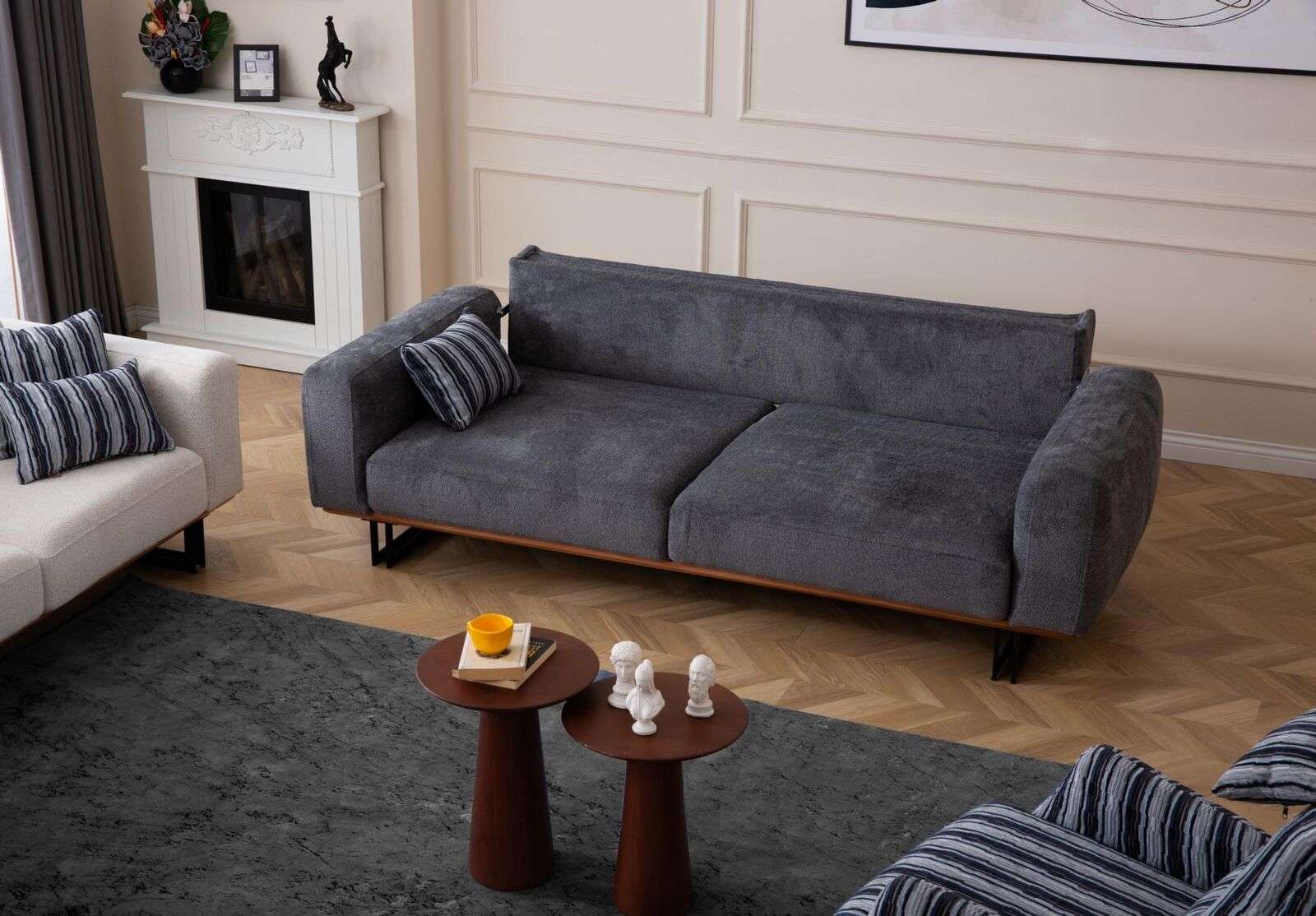 Couch 230cm Sitzpolster 3 Sitzer Sofa Grau Designer Möbel Wohnzimmer