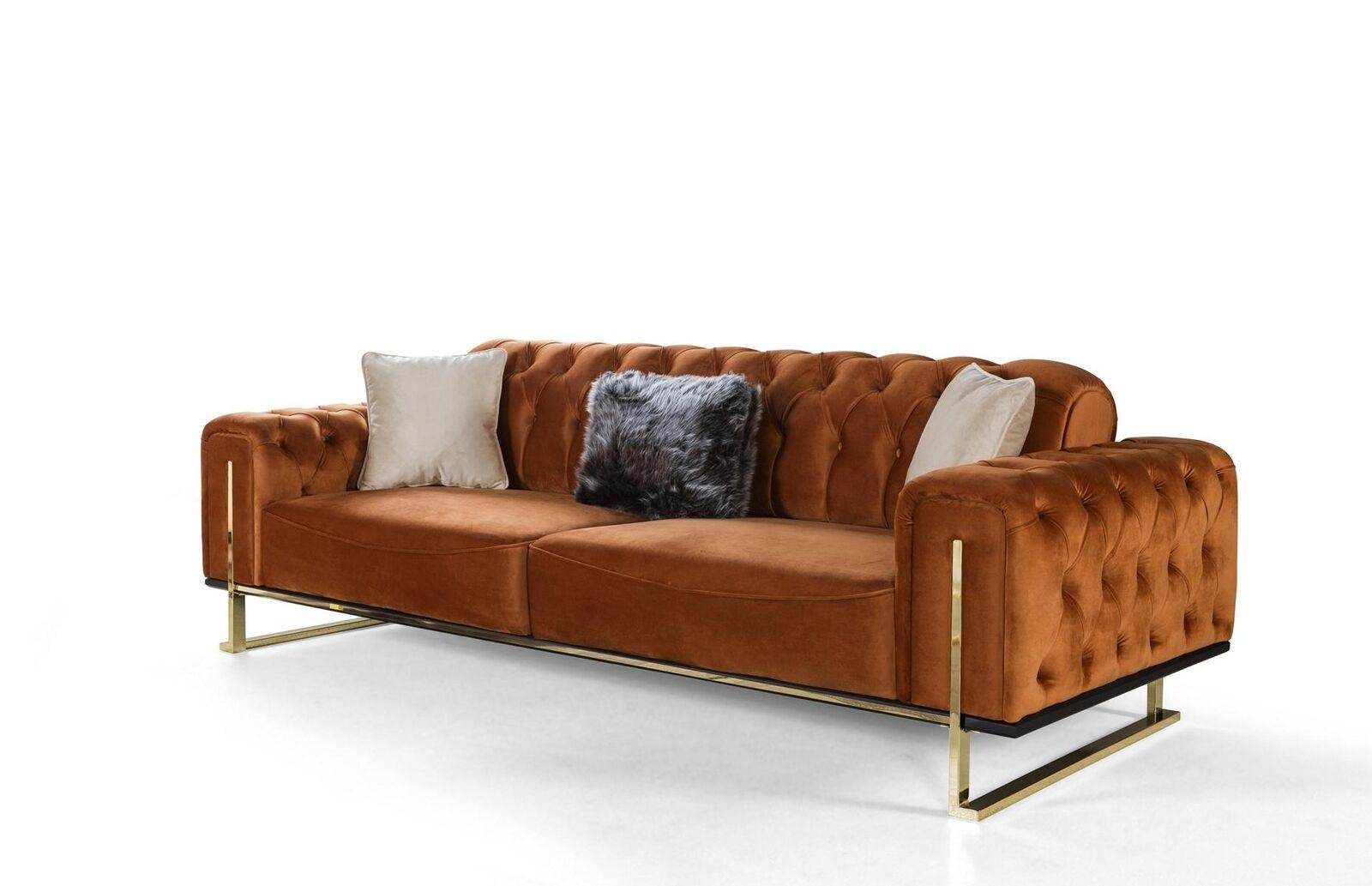 Luxus Chesterfield Sofa 3 - sitzer Braun Cognac Sofas Polster Textil Couchen