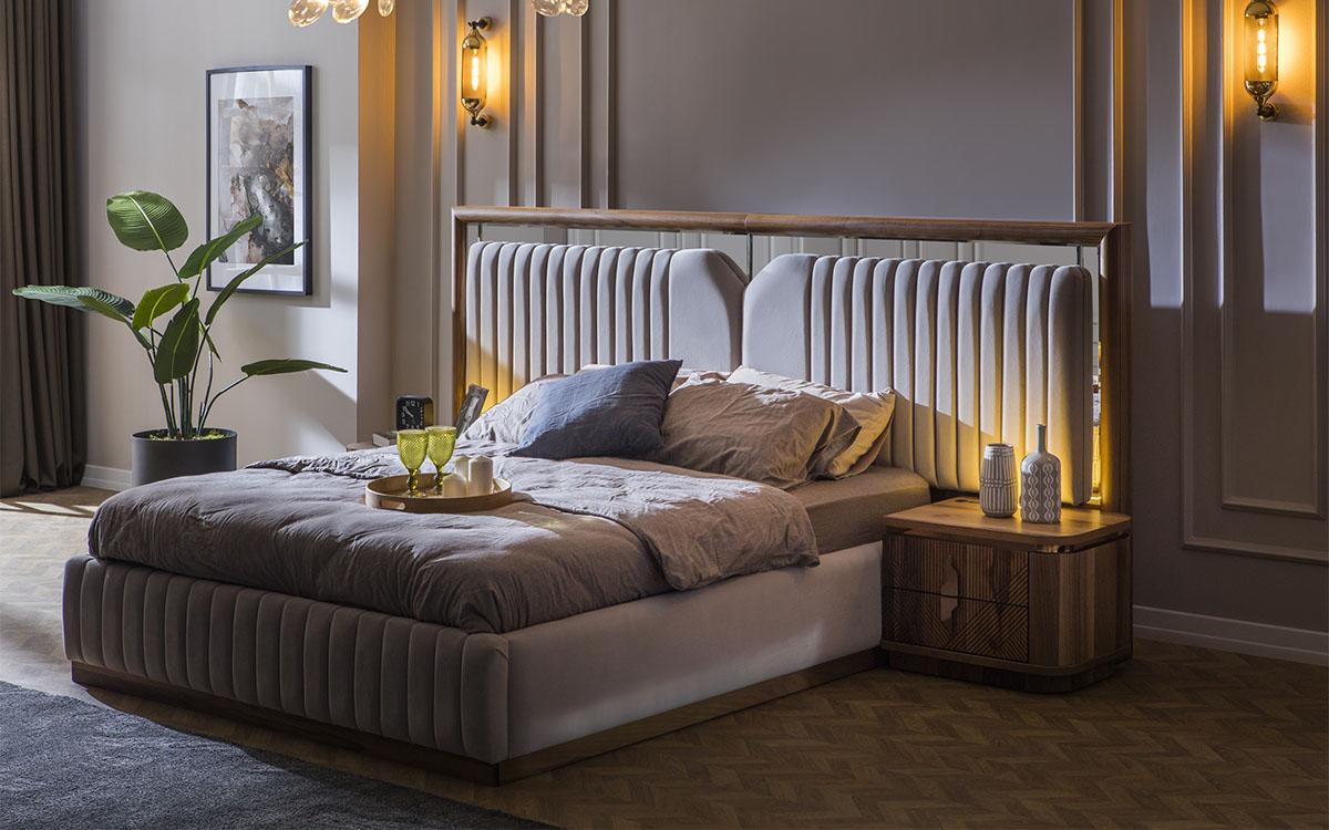 Luxus Modern Neu Schlafzimmer Set Bett + 2x Nachttische Holz Komplettes