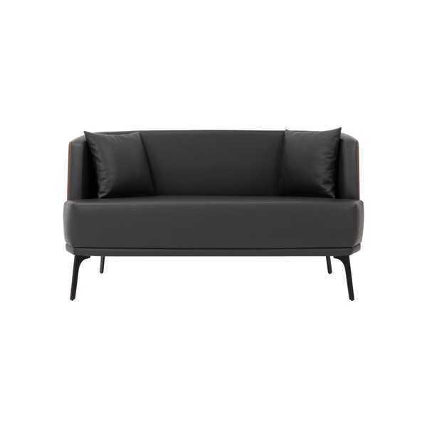 Schwarzer Wohnzimmer 2-Sitzer Polster Kunstleder Sofa 2-er Leder Couch