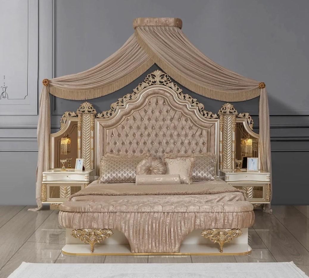 Schlafzimmer Set Bett 2x Nachttische Design Luxus 3tlg Beige