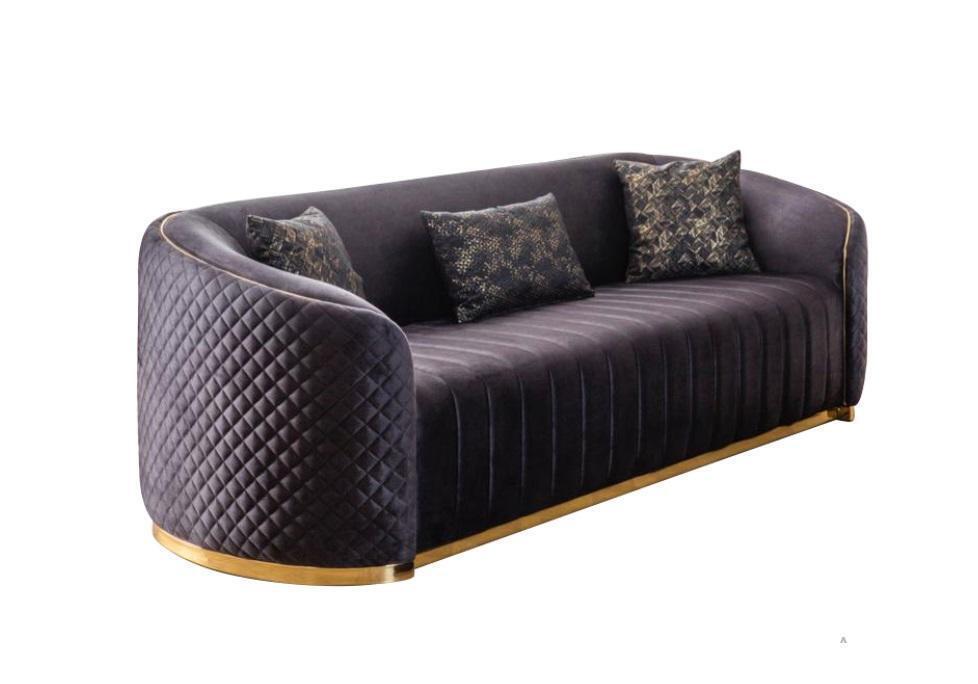 Sofa Luxus Wohnzimmer Modern Dreisitzer Möbel schwarz 3 Sitzer Holz Textil