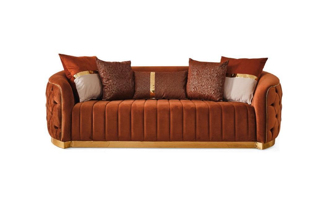 Orange Textil Dreisitzer Moderne Designer Luxus Couch Sofa Samt Chesterfield