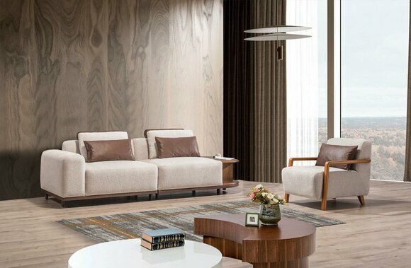 Beiges Wohnzimmer Sitzset Designer Sofagarnitur 2+1 Sitzer Luxus Sofas