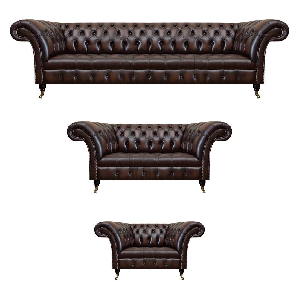 Chesterfield Leder Braun Wohnzimmer Polstermöbel Sofas Set Luxus Einrichtung