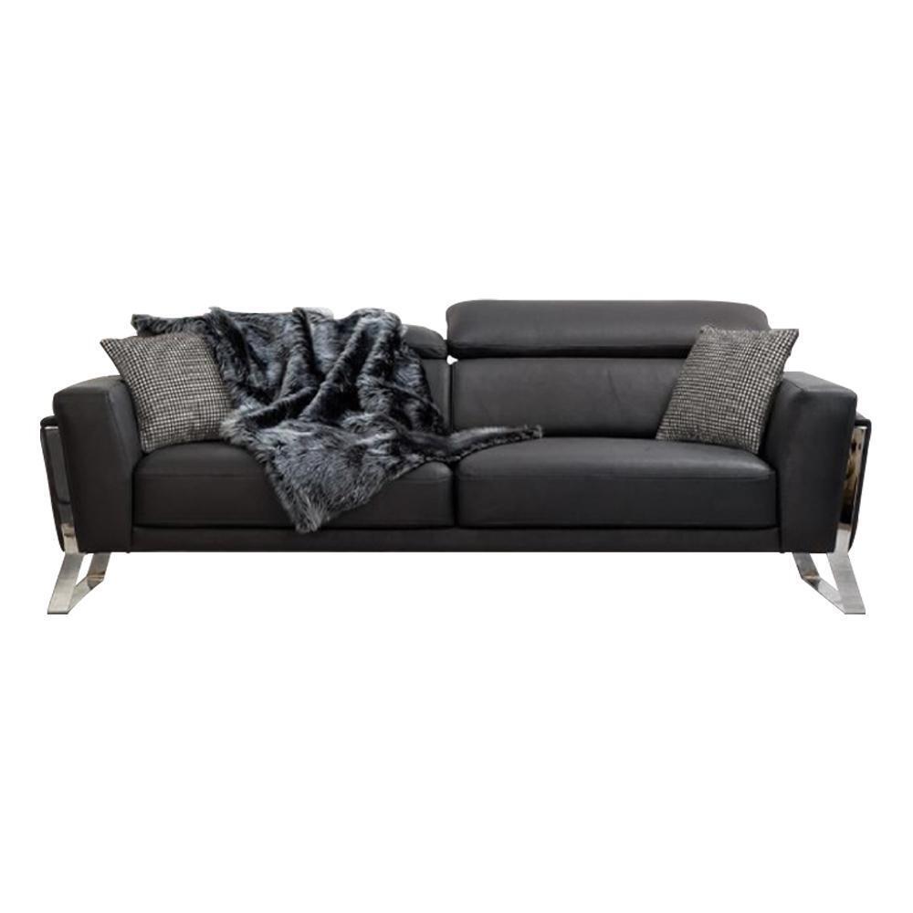 Schwarzer Wohnzimmer Dreisitzer Designer Sofa Luxus Leder 3-Sitzer Möbel