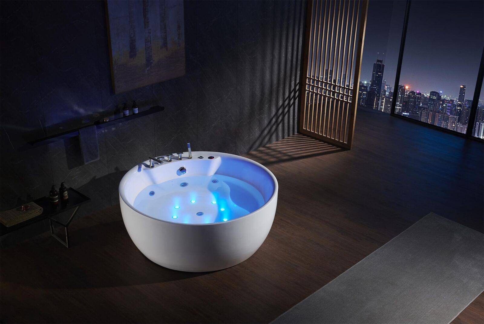 Rund Badewanne Whirlpool Wanne Relax Wannen Spa Weiß 150cm Sprudel Massagedüsen