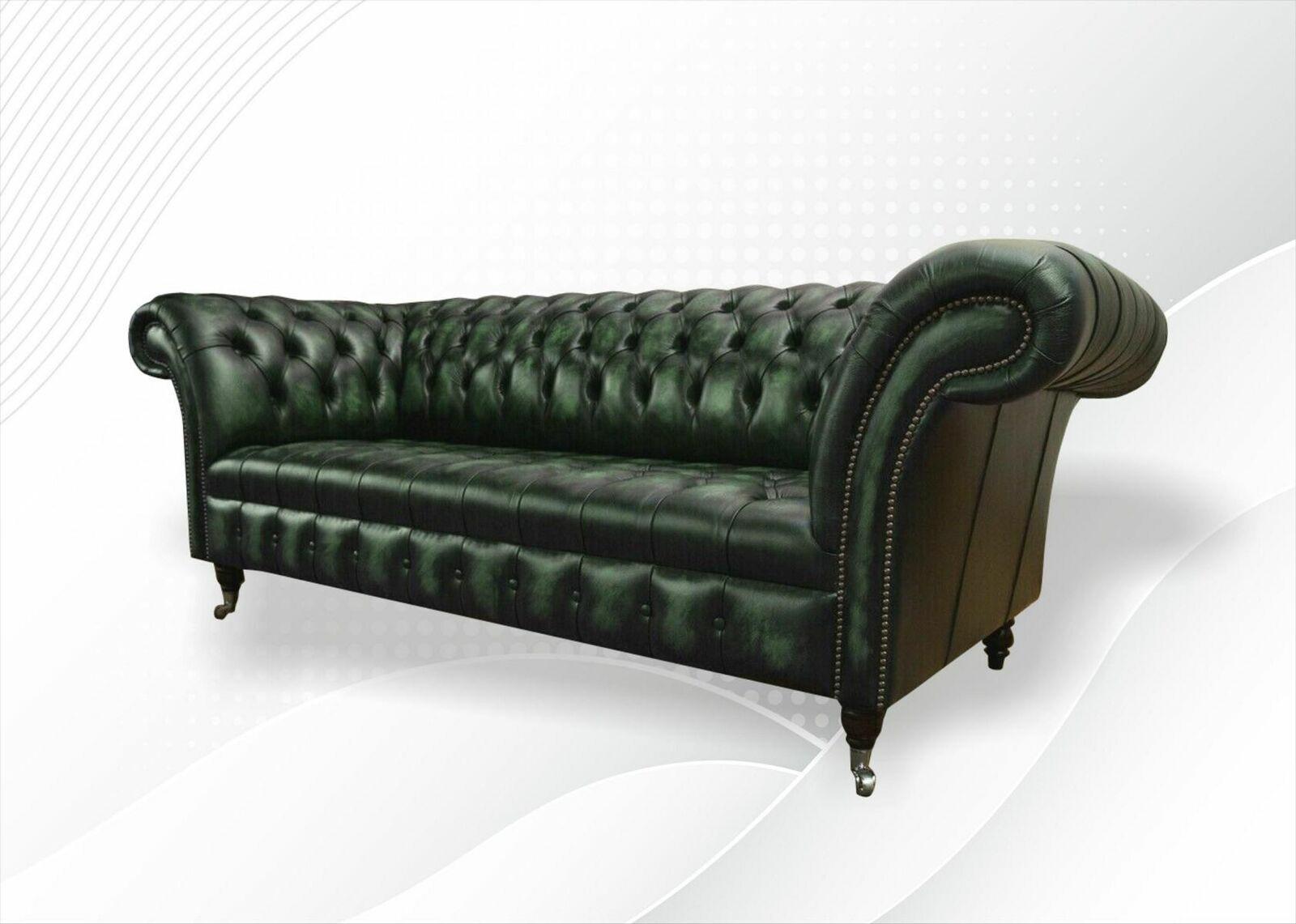 Grün Leder Sessel Wohnzimmer Chesterfield Luxus Polstermöbel Design Möbel