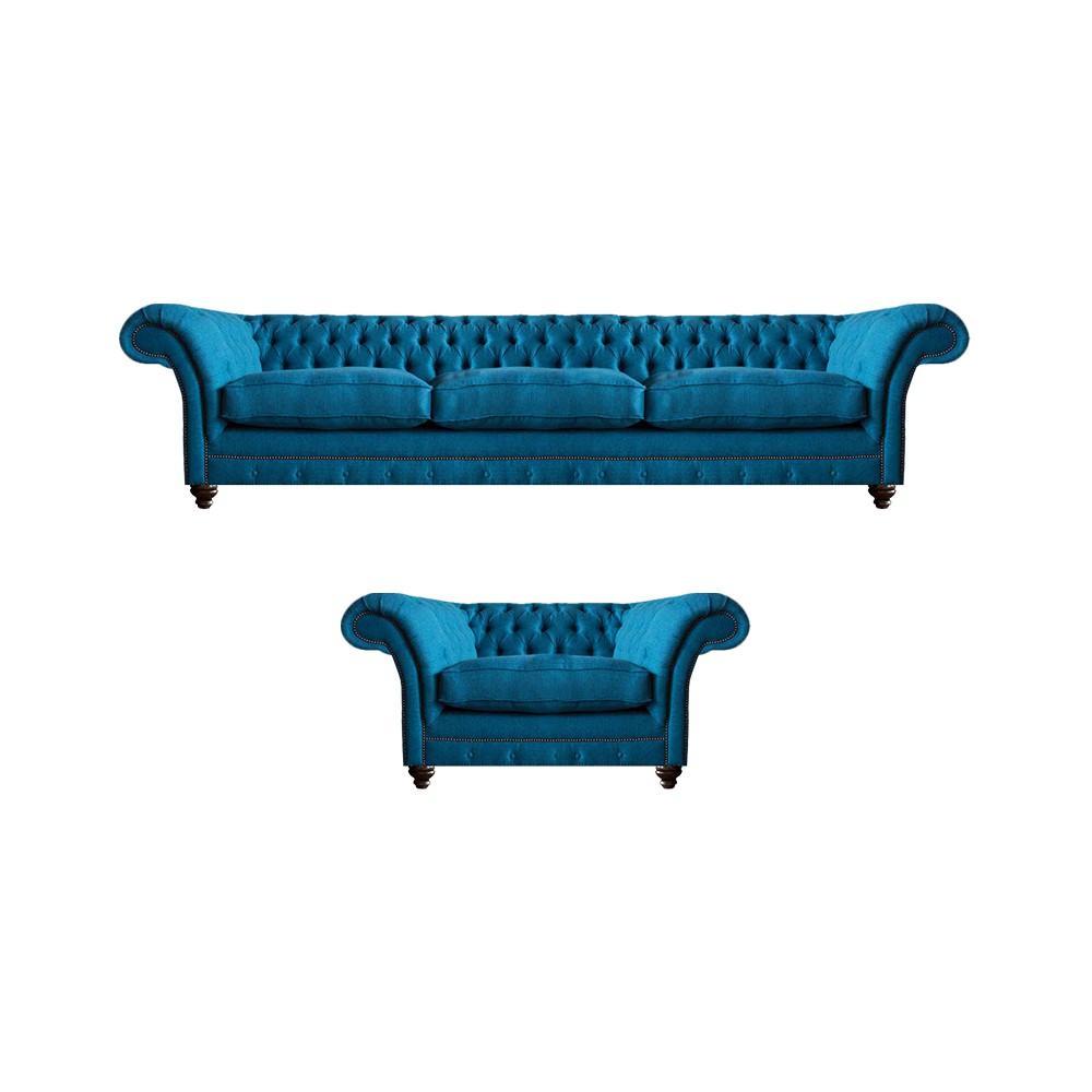 Blau Sofa Dreisitze Polstermöbel Couch Textil Sessel Chesterfield Einrichtung