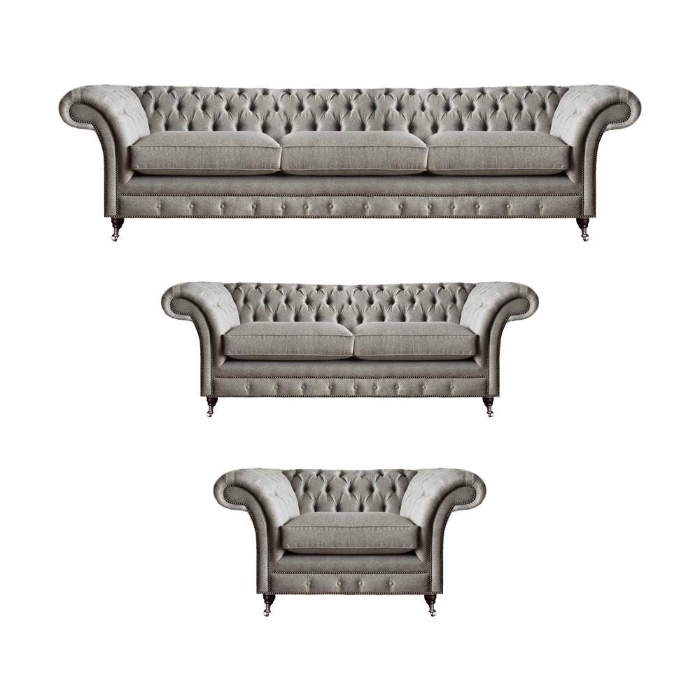 Möbel Sitzmöbel Komplett Set 3tlg Sofas Neu Grau Sessel Wohnzimmer Chesterfield