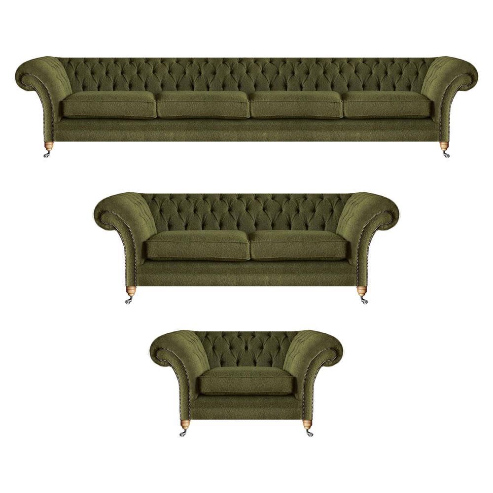 Modern Grün Komplett Polstermöbel Set 3tlg Sofagarnitur Design Chesterfield