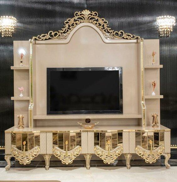 Luxus Wohnwand tv Ständer rtv Lowboard Holz Wohnzimmer Beige Möbel Sideboard