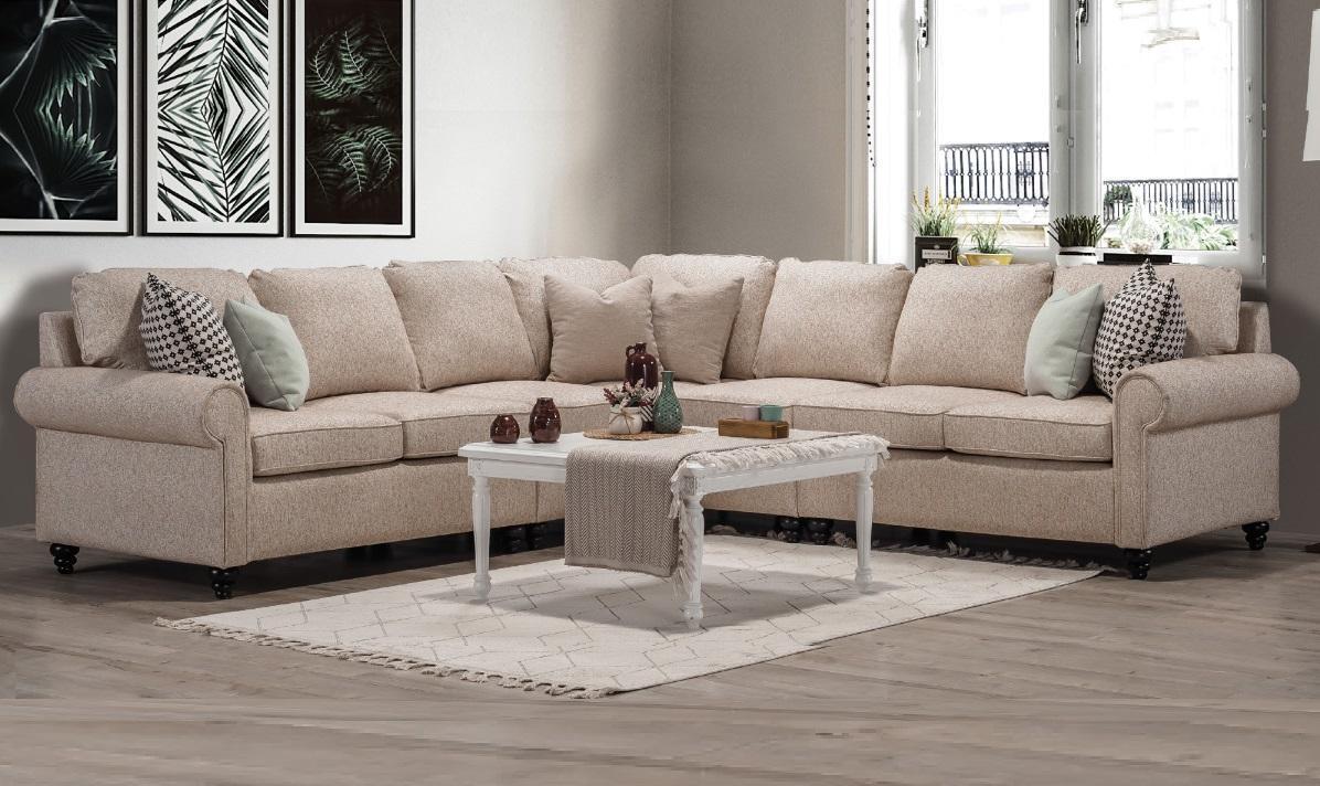 Modern Wohnzimmer Ecksofa-L-Form Design Beige Möbel Luxus Sofa Einrichtung