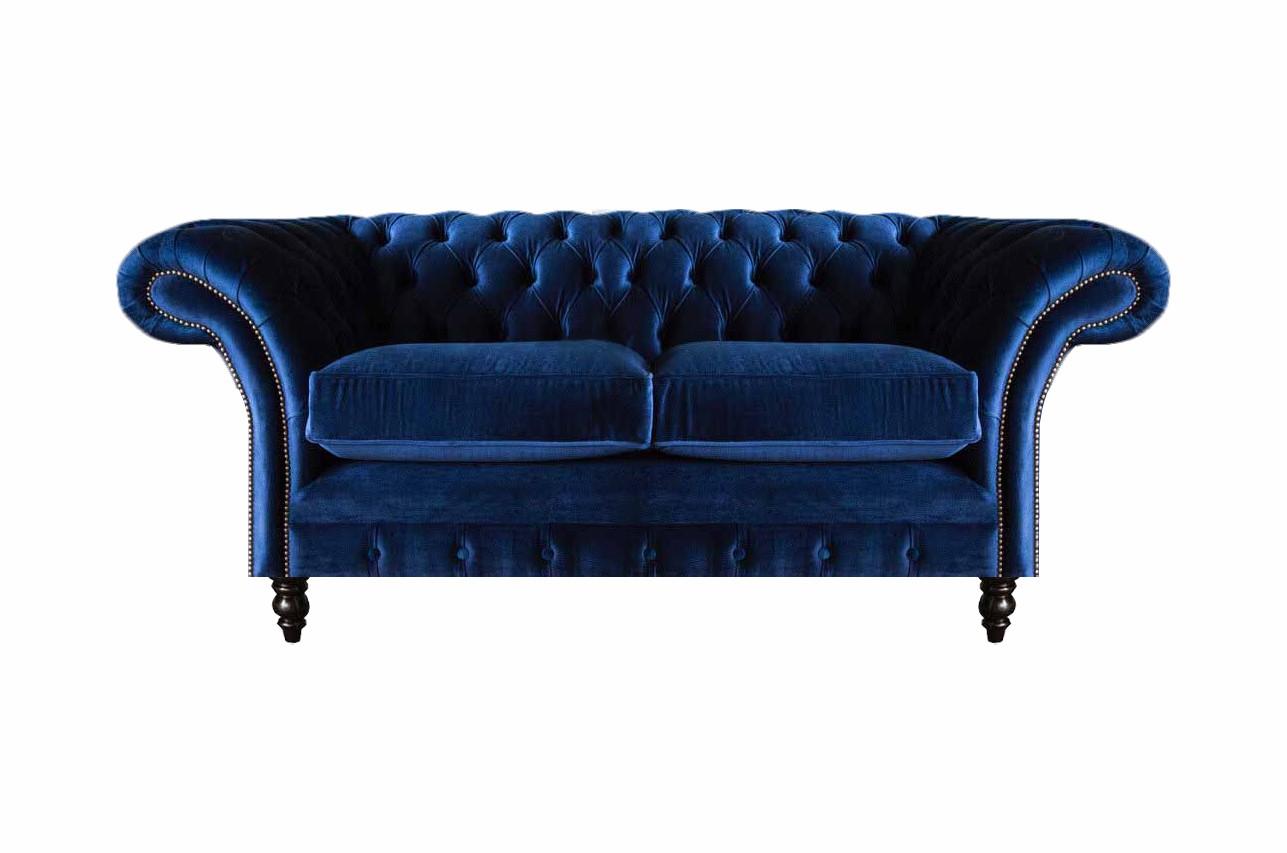 Wohnzimmer Sofas Couch Zweisitzer Einrichtung Blau Chesterfield Neu