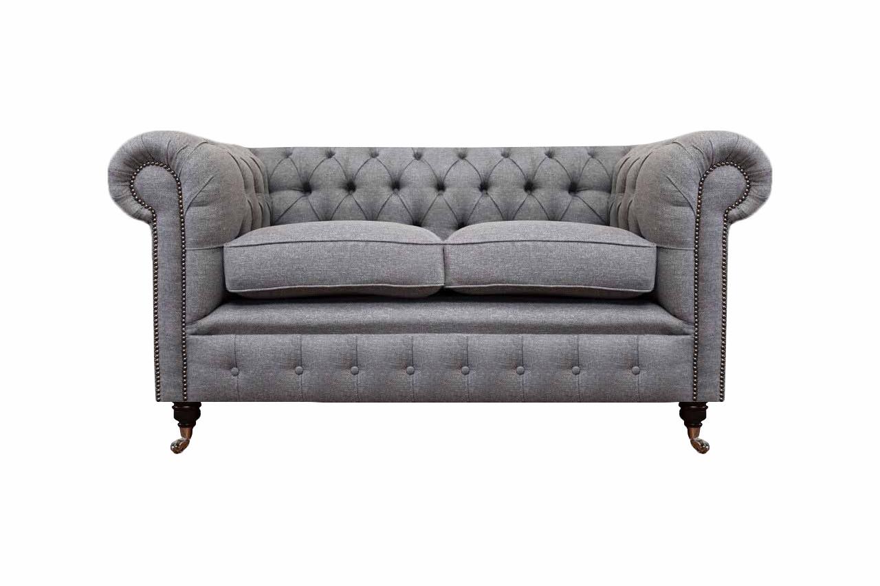 Design Sofa Polster Couch Grau Luxus Textil Zweisitzer Sofas Chesterfield