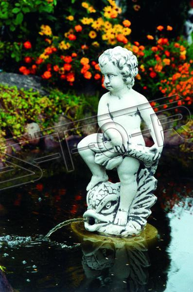 Wasserspieler Brunnen Figur Steinfigur für Garten Deko Teich Wasserspucker 6002