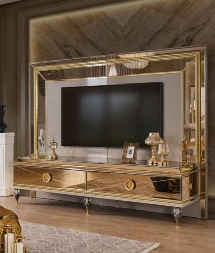 TV Ständer RTV Lowboard Wohnwand Sideboard Gold Holz Modern Design Sofort