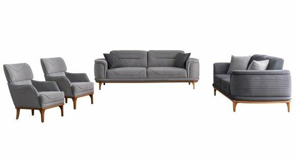 Modernes Graues Polstermöbel Set: Sofas und Sessel für Wohnzimmer Neu