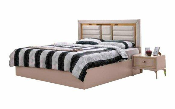 Bett Schlafzimmer Beige Einfarbig Modern Rechteckig Design Dopplebett Stil