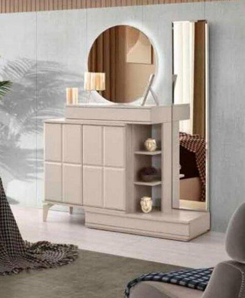 Schminktisch mit Spiegel Beige Designer Modern Schlafzimmer Einfarbig