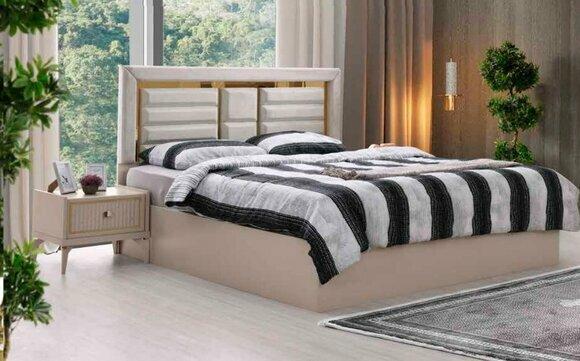 Schlafzimmer 3tlg Set Doppelbett Nahcttische Beige Einfarbig Modern Rechteckig