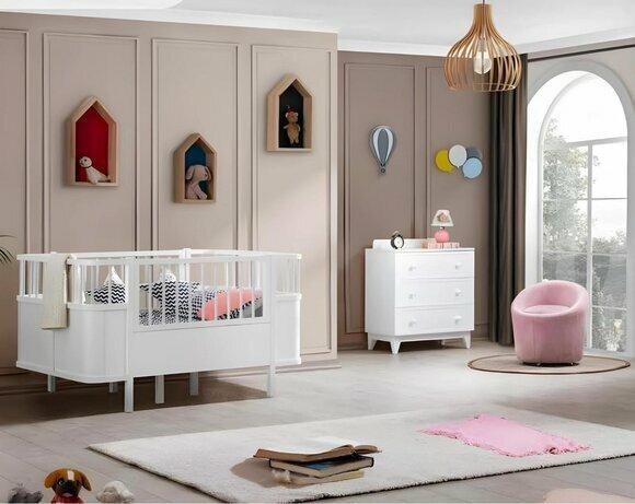 Modern Komplette Kindermöbel Weiß Bett Holz Kommode Set Kinderzimmer neu