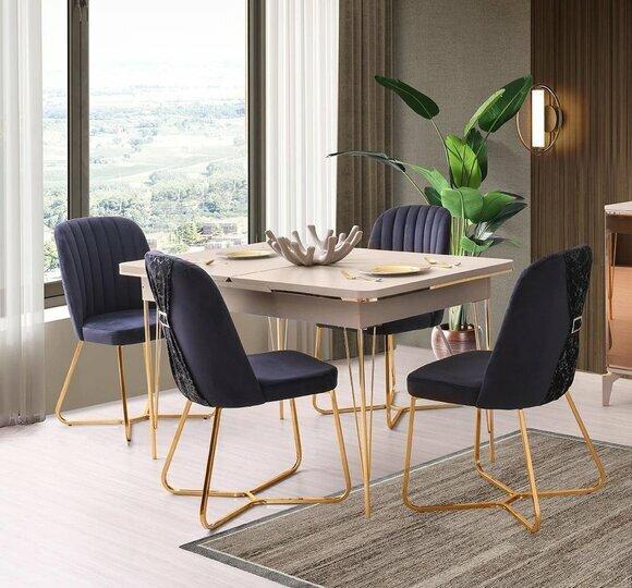 Esszimmer-Set 5tlg Tisch mit Stühle Essgruppen Modern Design Rechteckig