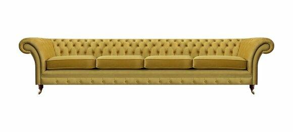 Viersitzer Sofa Couch Gelb Möbel Wohnzimmer Polstermöbel Chesterfield Neu