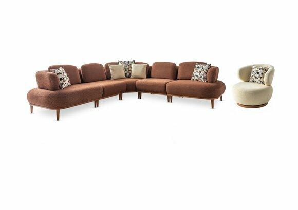 Luxuriöse Braun-Beige Wohnzimmer Polstergarnitur Ecksofa Sessel 2tlg Set