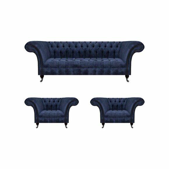 Stilvolle Blaue Chesterfield Möbel Luxuriöse Couchgarnitur Textil Set