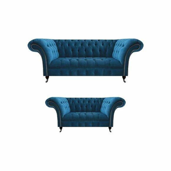 Stilvolle Sofagarnitur Chesterfield Blaue Wohnzimmer Polster Couchen