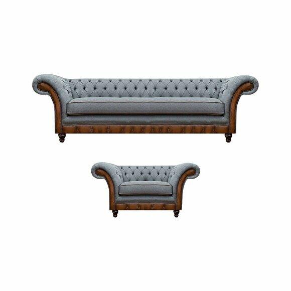 Luxuriöse Wohnzimmer Chesterfield Couch Edle Sofas Moderner Sessel 2tlg