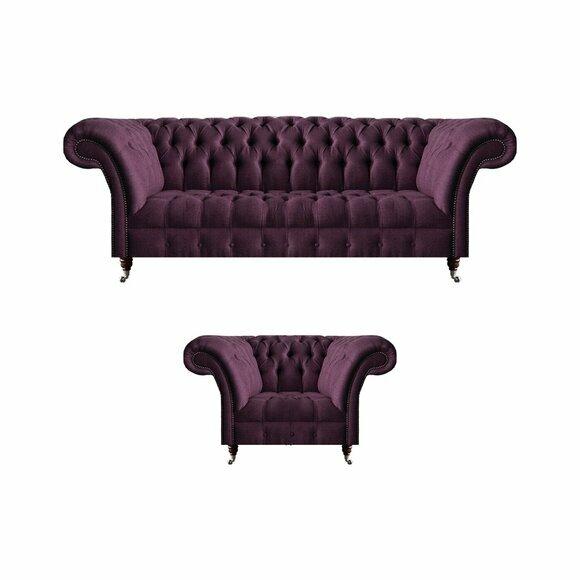 Perfekte Chesterfield Designer Möbel Luxus Lila Dreisitzer Einsitzer