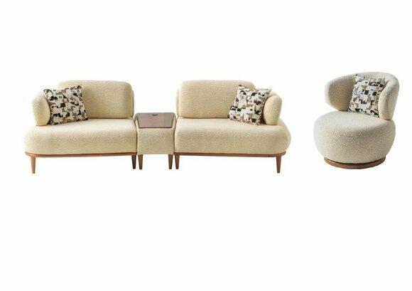 Beige Wohnzimmer Designer Garnitur Zweisitzer Polster Sessel 2tlg Set