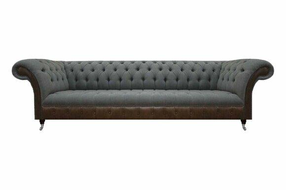 Grau-Braune Chesterfield Couch Wohnzimmer Viersitzer Designer Textilsofa