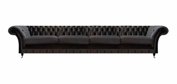 Schwarzes Polstersofa Chesterfield 4-Sitzer Edle Couch Moderne Sitzmöbel