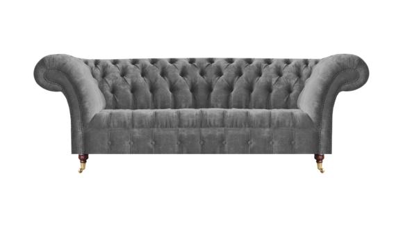 Graue Wohnzimmer Polstercouch Designer Chesterfield 3-Sitzer Textilsofa