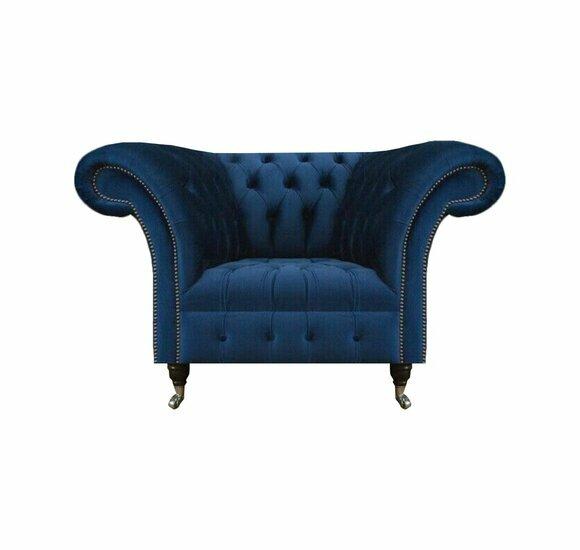 Blauer Chesterfield Einsitzer Wohnzimmer Sessel Polster Moderne Möbel