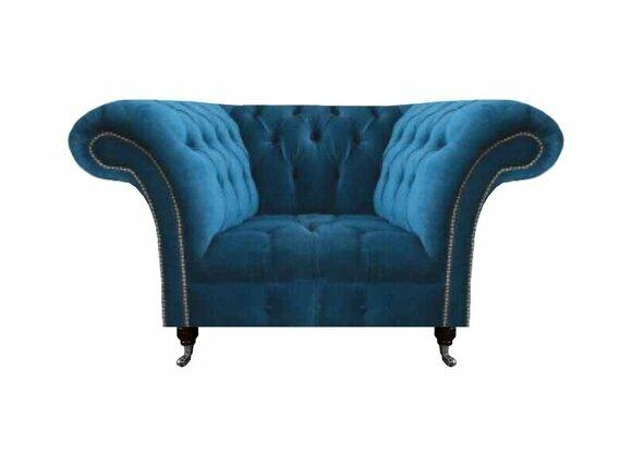 Hellblauer Chesterfield Sessel Designer Wohnzimmer Sitzmöbel Stoffsessel