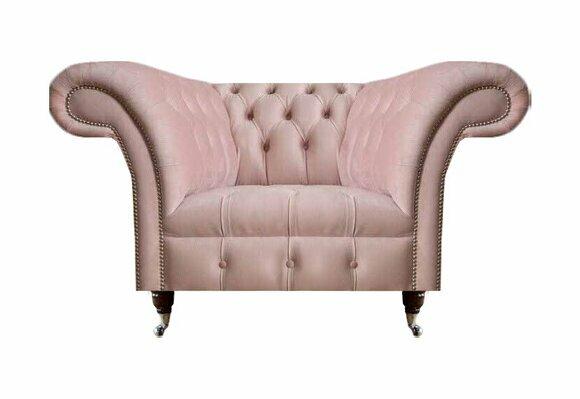 Chesterfield Rosa Einsitzer Wohnzimmer Designer Textilsessel 1-Sitzer