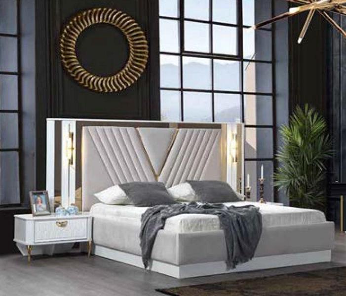 Doppelbett Betten mit 2x Nachttiache Schlafzimmer Möbel Design Beleuchtet Sofort