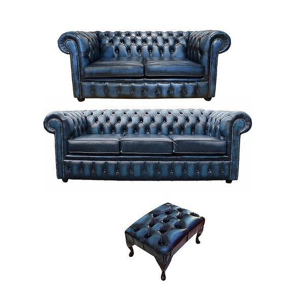 Chesterfield Sofa Leder Textil Sofagarnitur Polster Garnitur 3+2+ Hocker Sofort