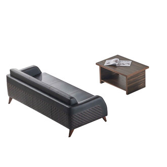 Ledersofa 3-Sitzer Sofa Couchtisch Couch Set Schwarz Braun Einlegeboden