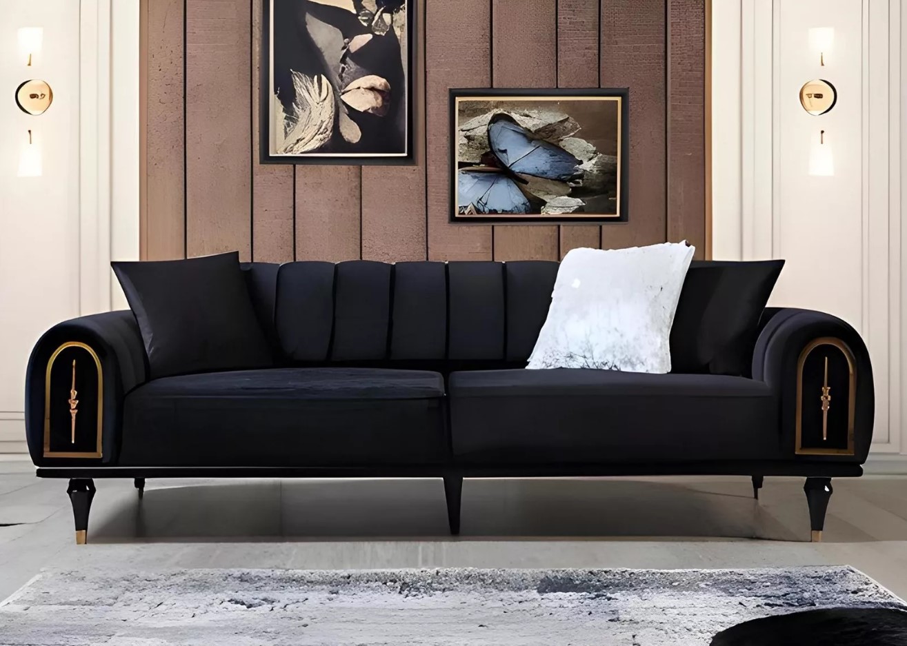 Schwarzer Dreisitzer Wohnzimmer Polstercouch Designer 3-Sitzer Möbel Sofort