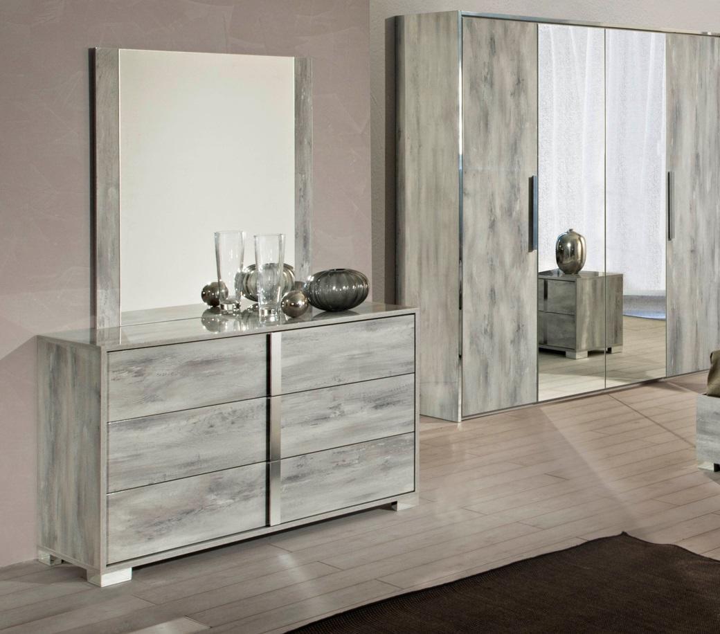 Set Kommode Spiegel Designer Side Low Board Schrank Wohn Kommoden Holz Grau