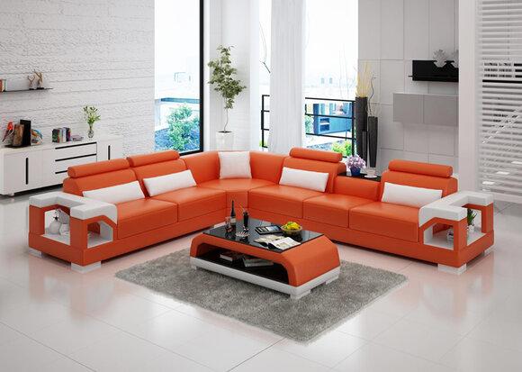 Moderne Ledersofa Couch Polster Sofa Couchen Ecksofa + USB