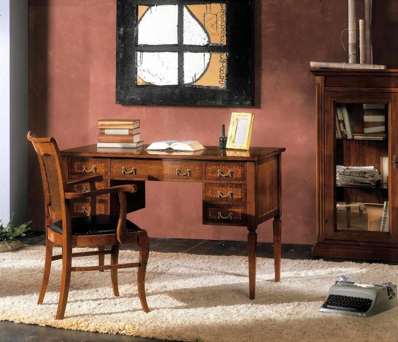 Schreibtisch Stuhl Holz Armlehnen Schreibtisch Büro Möbel Italienisches 2tlg Neu