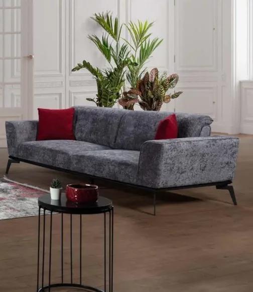 Sofa 3 Sitzer Sofas Stoff grau Textil Polster Wohnzimmer Textil Graue