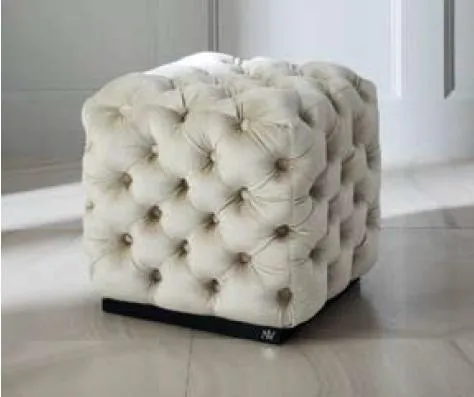 Hocker Fußhocker Polyester Wohnzimmer Stoff Weiß Luxus Chesterfield